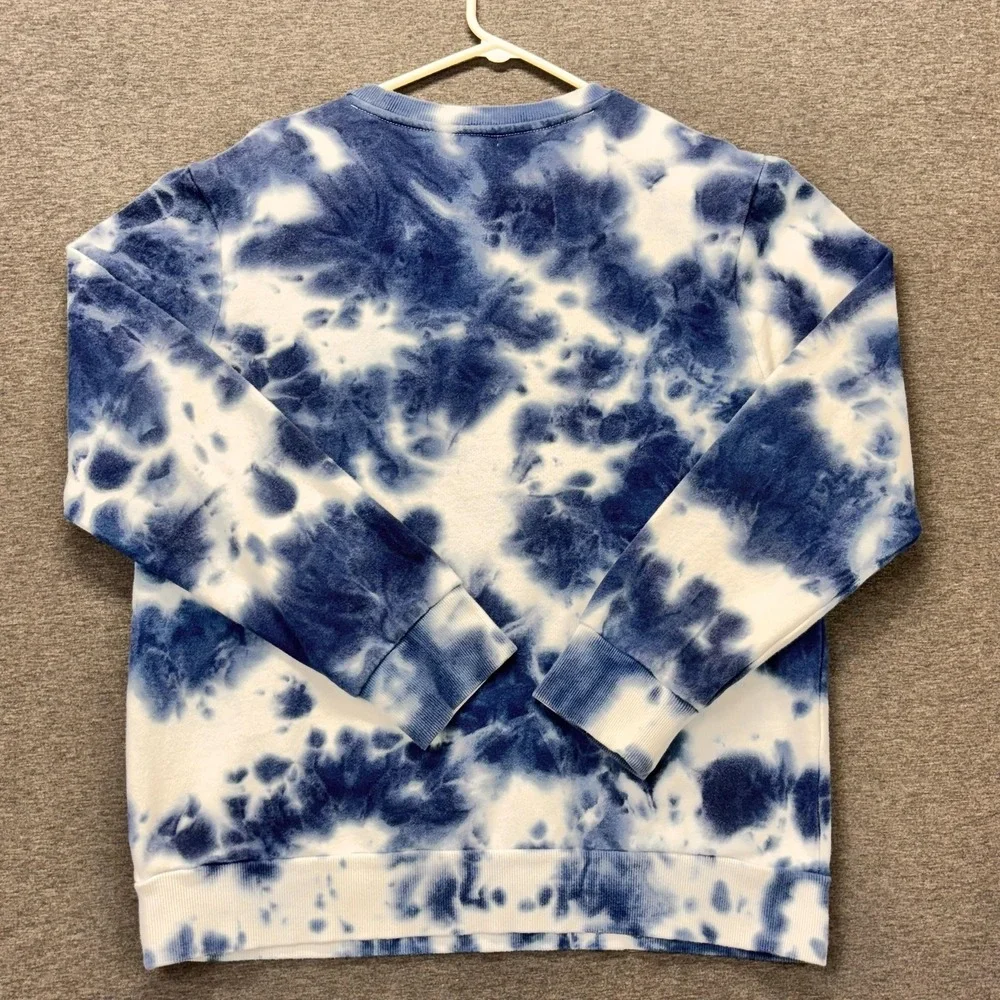 True Religion Sweatshirt Mens Large Blue Tie Dye Buddha Graphic Fleece Pullover